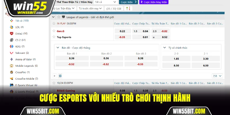 Cược esports với nhiều trò chơi thịnh hành