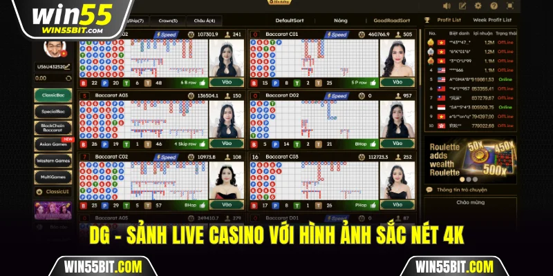 DG – Sảnh live casino với hình ảnh sắc nét 4K