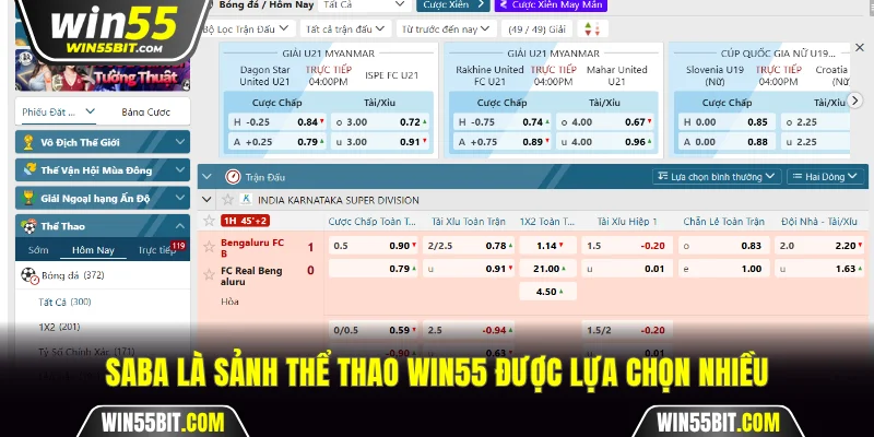 Saba là sảnh thể thao Win55 được lựa chọn nhiều