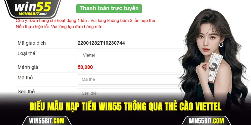 Biểu mẫu giao dịch thông qua thẻ cào Viettel