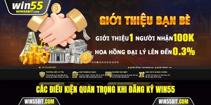 Các điều kiện quan trọng khi đăng ký Win55