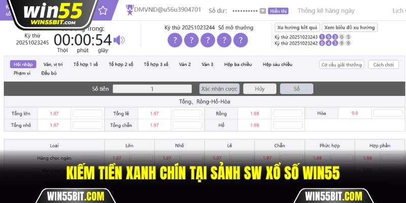 Kiếm tiền xanh chín tại sảnh SW xổ số Win55